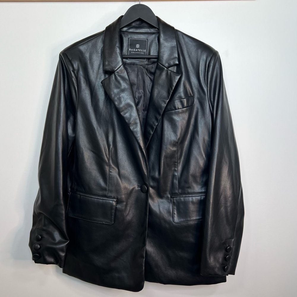 Bagatelle Collection Black Faux Leather Blazer size L